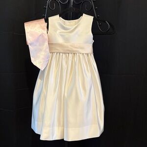 Us Angels Cream Formal Kids Dress with Pink Sash